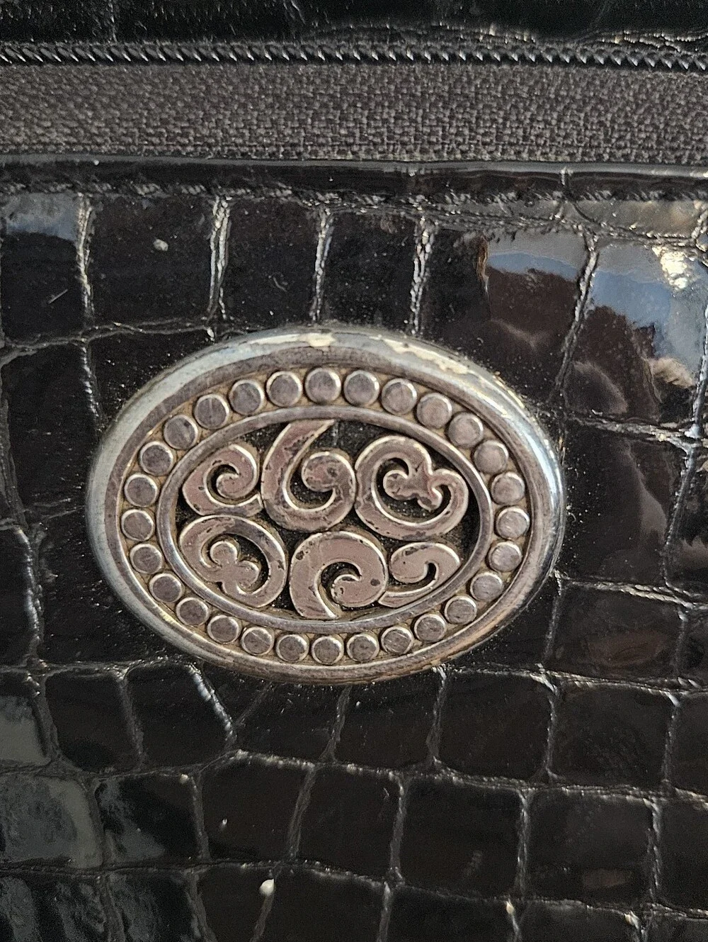 Brighton Black Croc-Embossed Crossbody Bag